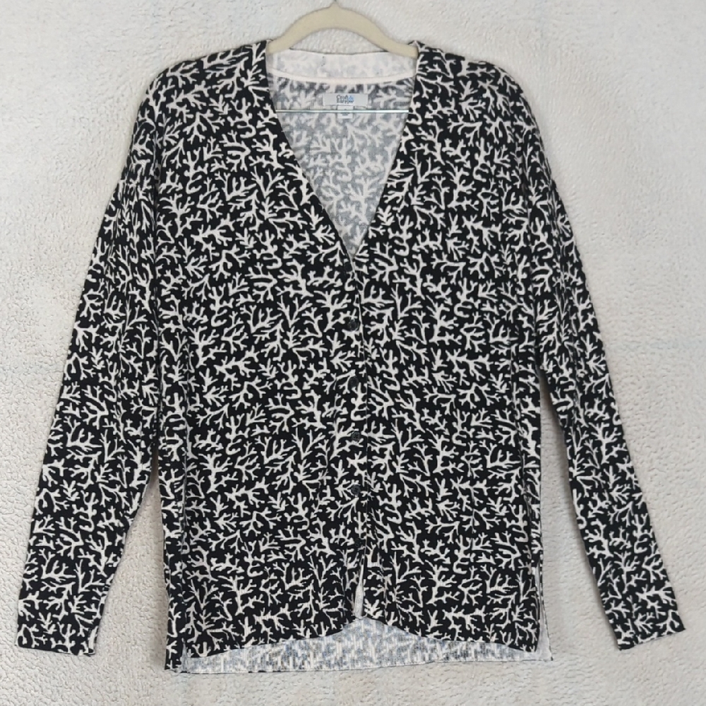 Croft & Barrow Women's Black & White Corral Button Cardigan Size S